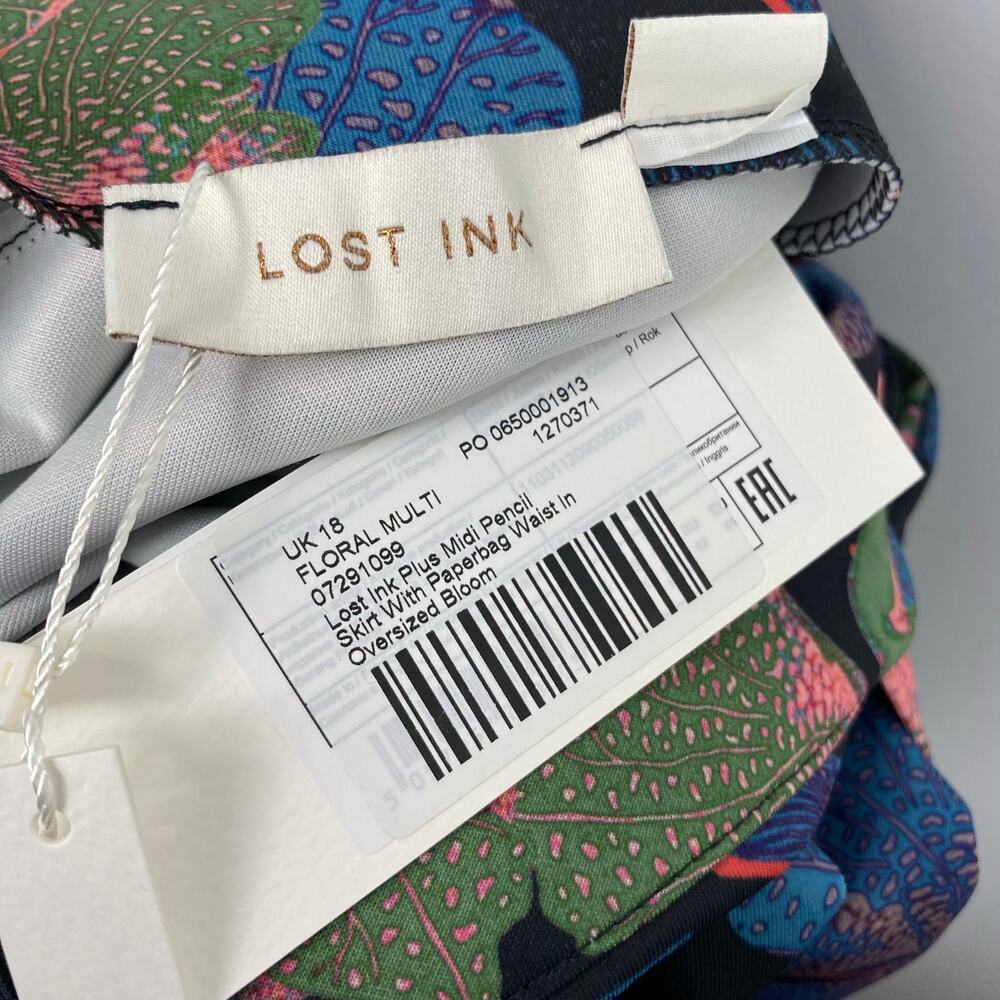 Lost Ink Tropical Floral Paperbag Waist  Midi Pencil Skirt Size 1X Plus - Picture 7 of 7